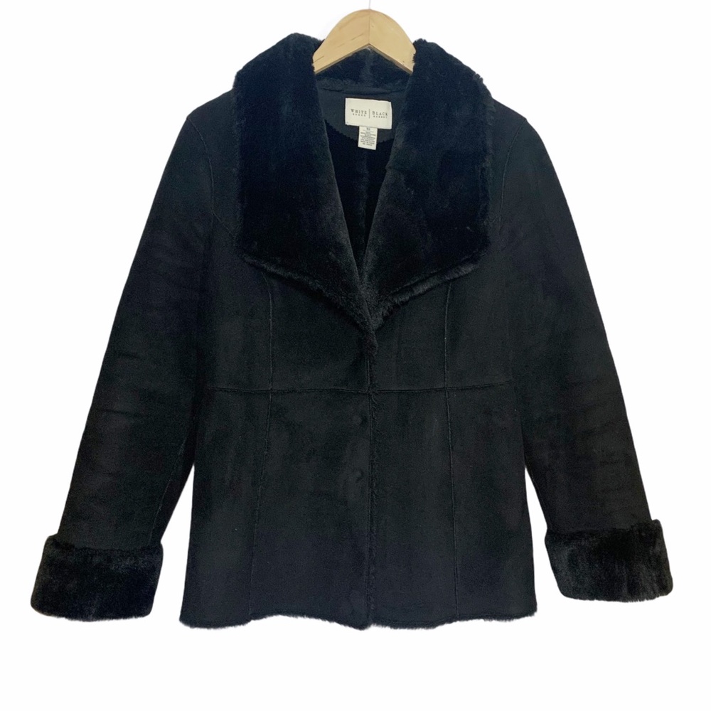 White House Black Market Black Faux Fur Trim Coat